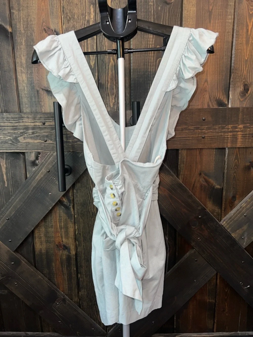 Free People Ruffle Dress XS Seafoam Green Tie Back Linen‎ Blend Criss Cross Boho